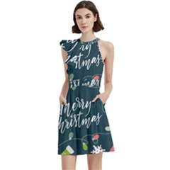 Cocktail Party Halter Sleeveless Dress With Pockets 