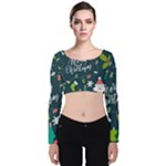 Merry Christmas, Happy New Year, Christmas Seamless Texture Velvet Long Sleeve Crop Top