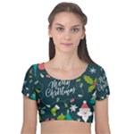 Merry Christmas, Happy New Year, Christmas Seamless Texture Velvet Short Sleeve Crop Top 