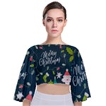 Merry Christmas, Happy New Year, Christmas Seamless Texture Tie Back Butterfly Sleeve Chiffon Top