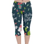 Merry Christmas, Happy New Year, Christmas Seamless Texture Velvet Capri Leggings 