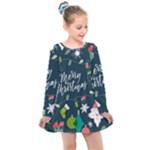 Merry Christmas, Happy New Year, Christmas Seamless Texture Kids  Long Sleeve Dress