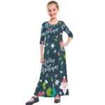 Merry Christmas, Happy New Year, Christmas Seamless Texture Kids  Quarter Sleeve Maxi Dress