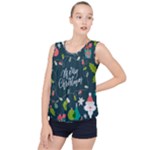 Merry Christmas, Happy New Year, Christmas Seamless Texture Bubble Hem Chiffon Tank Top