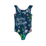 Merry Christmas, Happy New Year, Christmas Seamless Texture Kids  Frill Swimsuit