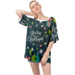 Merry Christmas, Happy New Year, Christmas Seamless Texture Oversized Chiffon Top