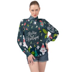 High Neck Long Sleeve Chiffon Top 