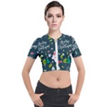 Merry Christmas, Happy New Year, Christmas Seamless Texture Short Sleeve Cropped Jacket