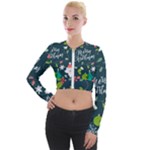 Merry Christmas, Happy New Year, Christmas Seamless Texture Long Sleeve Cropped Velvet Jacket