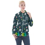 Merry Christmas, Happy New Year, Christmas Seamless Texture Women s Long Sleeve Pocket Shirt