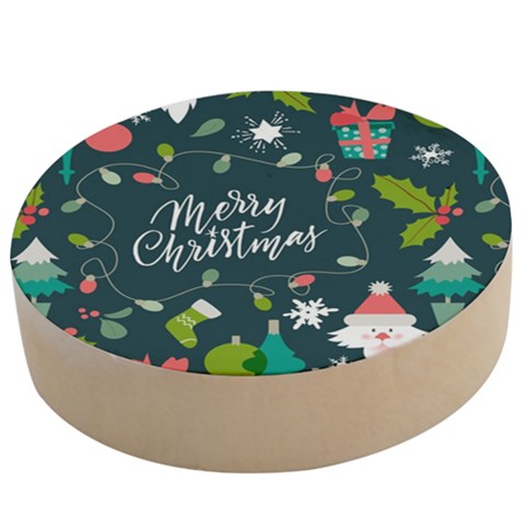 Merry Christmas, Happy New Year, Christmas Seamless Texture Wooden Bottle Opener (Round) from ArtsNow.com