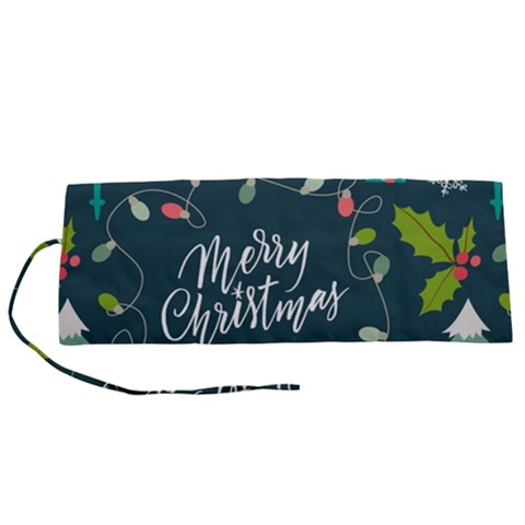 Merry Christmas, Happy New Year, Christmas Seamless Texture Roll Up Canvas Pencil Holder (S) from ArtsNow.com