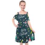 Merry Christmas, Happy New Year, Christmas Seamless Texture Kids  Cut Out Shoulders Chiffon Dress