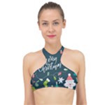 Merry Christmas, Happy New Year, Christmas Seamless Texture High Neck Bikini Top