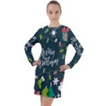 Merry Christmas, Happy New Year, Christmas Seamless Texture Long Sleeve Hoodie Dress