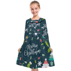 Merry Christmas, Happy New Year, Christmas Seamless Texture Kids  Midi Sailor Dress from ArtsNow.com