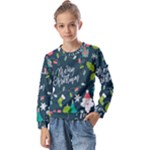 Merry Christmas, Happy New Year, Christmas Seamless Texture Kids  Long Sleeve T-Shirt with Frill 