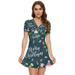 Merry Christmas, Happy New Year, Christmas Seamless Texture V-Neck High Waist Chiffon Mini Dress