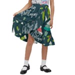 Merry Christmas, Happy New Year, Christmas Seamless Texture Kids  Ruffle Flared Wrap Midi Skirt