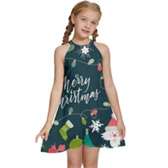 Kids  Halter Collar Waist Tie Chiffon Dress 