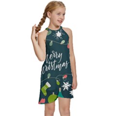 Kids  Halter Collar Waist Tie Chiffon Dress 