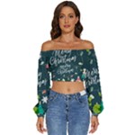 Merry Christmas, Happy New Year, Christmas Seamless Texture Long Sleeve Crinkled Weave Crop Top