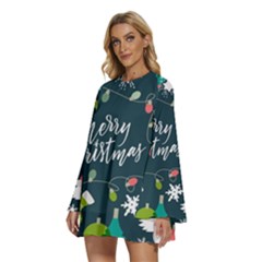 Round Neck Long Sleeve Bohemian Style Chiffon Mini Dress 