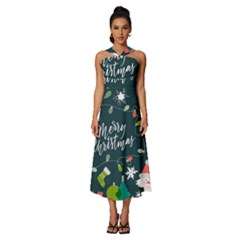 Sleeveless Cross Front Cocktail Midi Chiffon Dress 