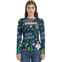 Merry Christmas, Happy New Year, Christmas Seamless Texture Women s Cut Out Long Sleeve T