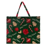 Merry Christmas Zipper Large Tote Bag