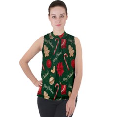 Mock Neck Chiffon Sleeveless Top 