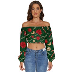 Long Sleeve Crinkled Weave Crop Top 