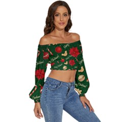 Long Sleeve Crinkled Weave Crop Top 