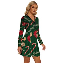 Long Sleeve Deep V Mini Dress  