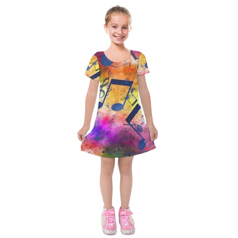 Music Texture, Grunge Music Background Kids  Short Sleeve Velvet Dress from ArtsNow.com