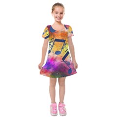 Music Texture, Grunge Music Background Kids  Short Sleeve Velvet Dress from ArtsNow.com