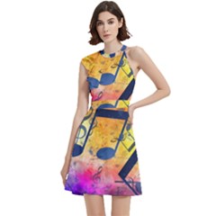 Cocktail Party Halter Sleeveless Dress With Pockets 