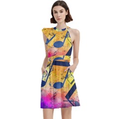 Cocktail Party Halter Sleeveless Dress With Pockets 