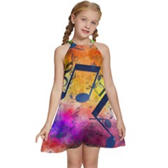 Kids  Halter Collar Waist Tie Chiffon Dress 