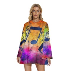 Round Neck Long Sleeve Bohemian Style Chiffon Mini Dress 