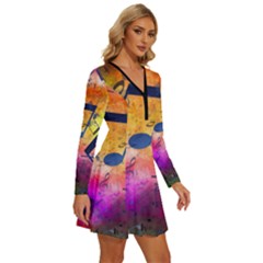 Long Sleeve Deep V Mini Dress  