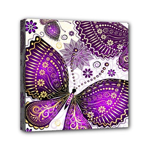 Purple Butterflies, Abstract, Floral, Flowers Mini Canvas 6  x 6  (Stretched) from ArtsNow.com