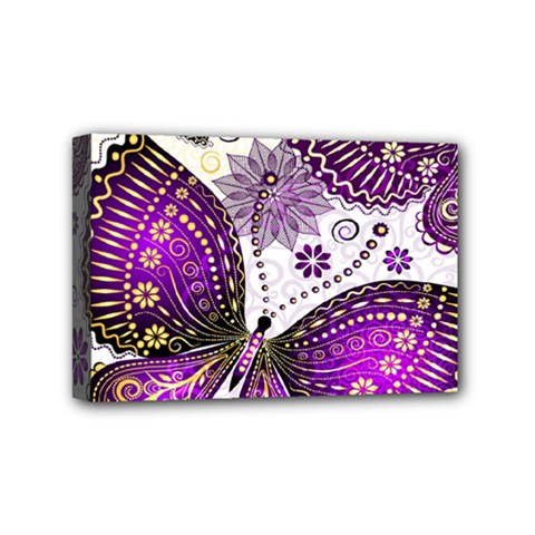 Purple Butterflies, Abstract, Floral, Flowers Mini Canvas 6  x 4  (Stretched) from ArtsNow.com