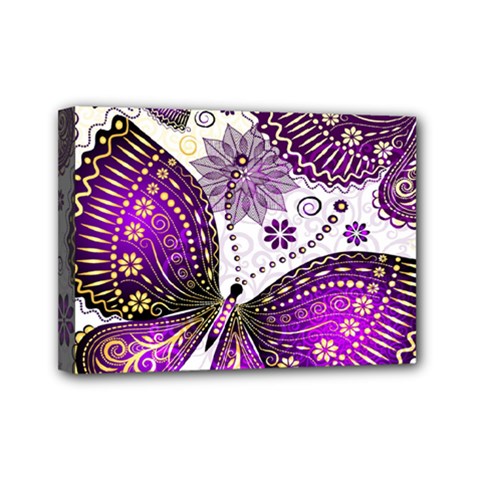 Purple Butterflies, Abstract, Floral, Flowers Mini Canvas 7  x 5  (Stretched) from ArtsNow.com