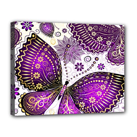 Purple Butterflies, Abstract, Floral, Flowers Canvas 14  x 11  (Stretched) from ArtsNow.com