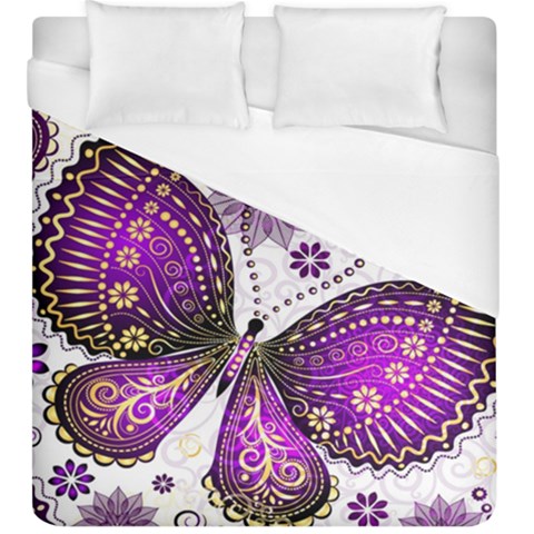 Purple Butterflies, Abstract, Floral, Flowers Duvet Cover (King Size) from ArtsNow.com