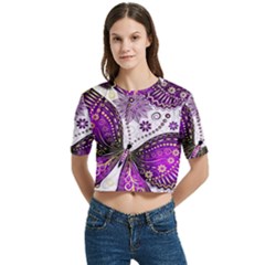 Women s Round Neck Short Sleeve Crop Top 