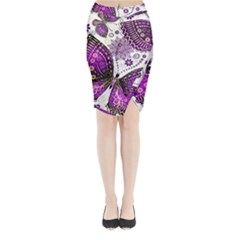 Purple Butterflies, Abstract, Floral, Flowers Midi Wrap Pencil Skirt from ArtsNow.com