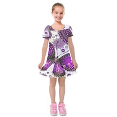 Purple Butterflies, Abstract, Floral, Flowers Kids  Short Sleeve Velvet Dress from ArtsNow.com