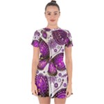 Purple Butterflies, Abstract, Floral, Flowers Drop Hem Mini Chiffon Dress